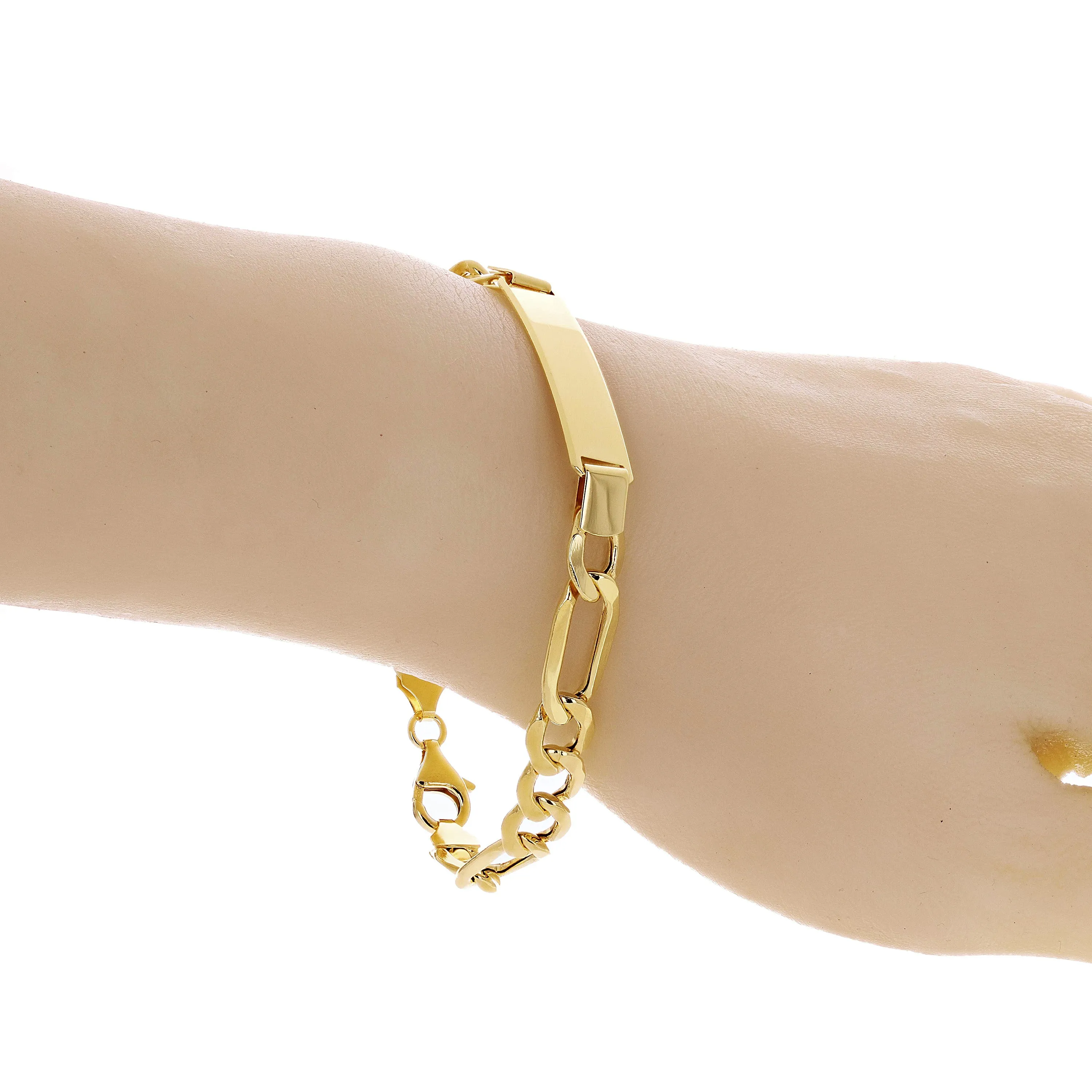 Italian 14k Yellow Gold Engravable Hollow Figaro ID Bracelet 7.75" 8mm 9.2 grams