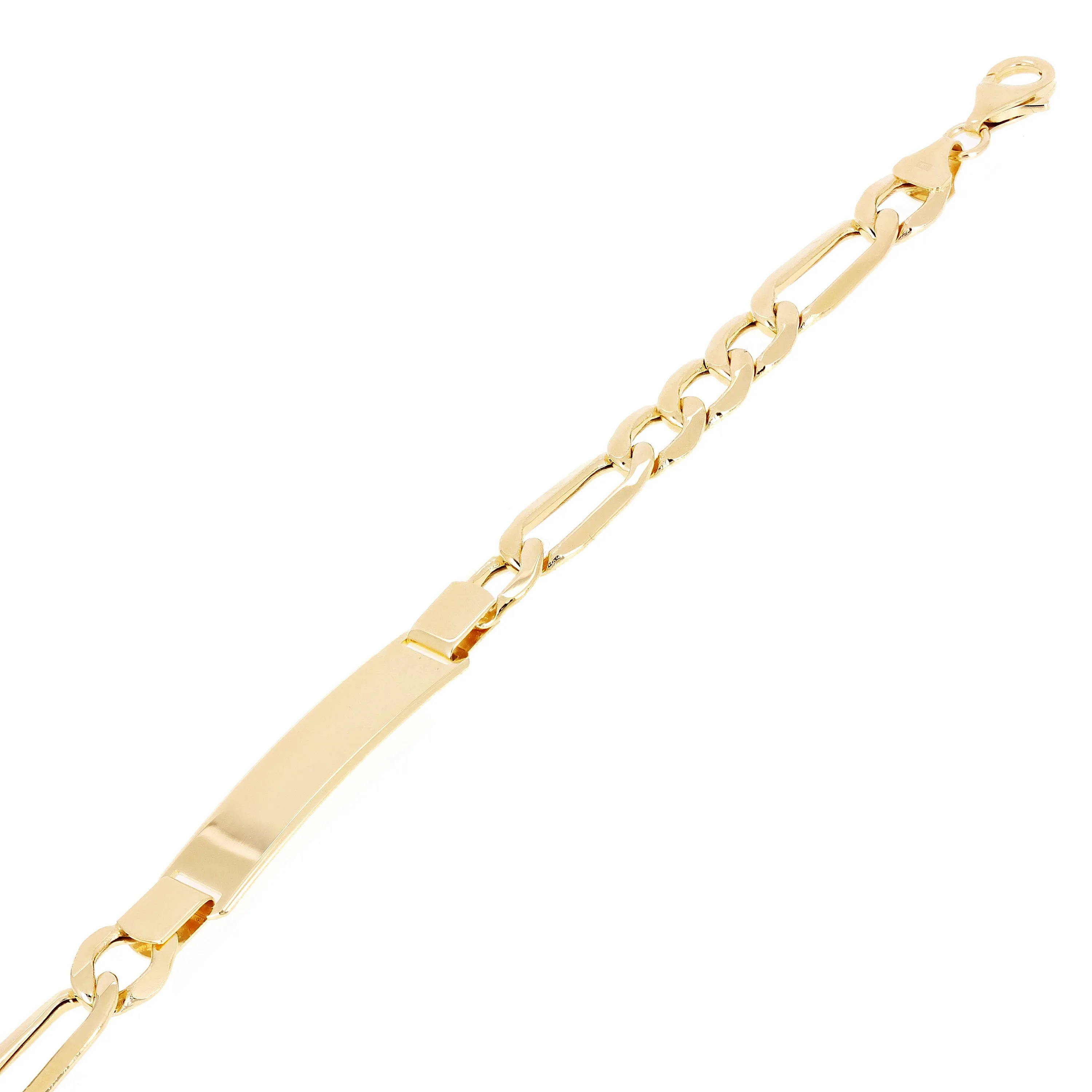 Italian 14k Yellow Gold Engravable Hollow Figaro ID Bracelet 7.75" 8mm 9.2 grams