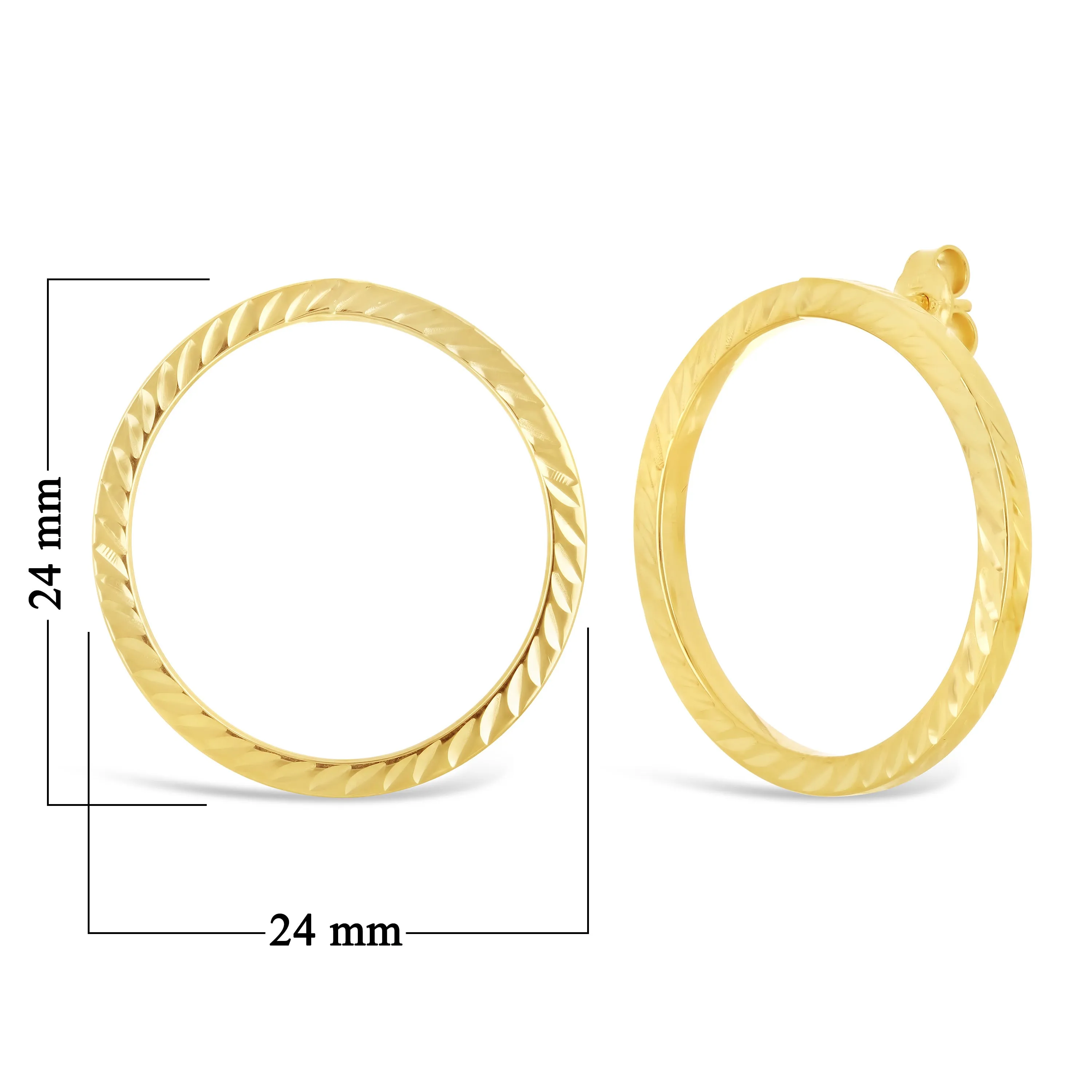 Italian 14k Yellow or White Gold Diamond-Cut Eternity Circle Hoop Stud Earrings