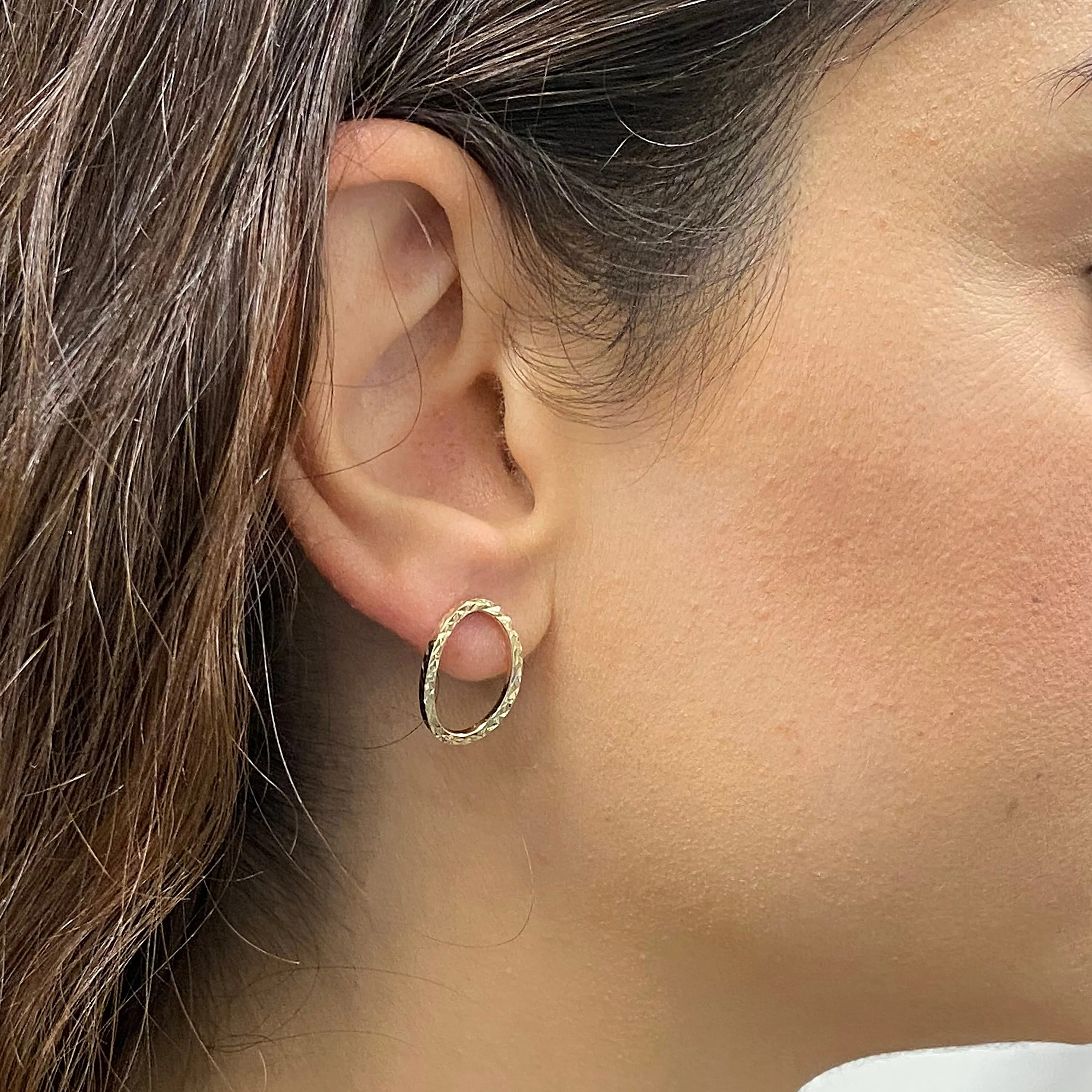 Italian 14k Yellow or White Gold Diamond-Cut Eternity Circle Hoop Stud Earrings