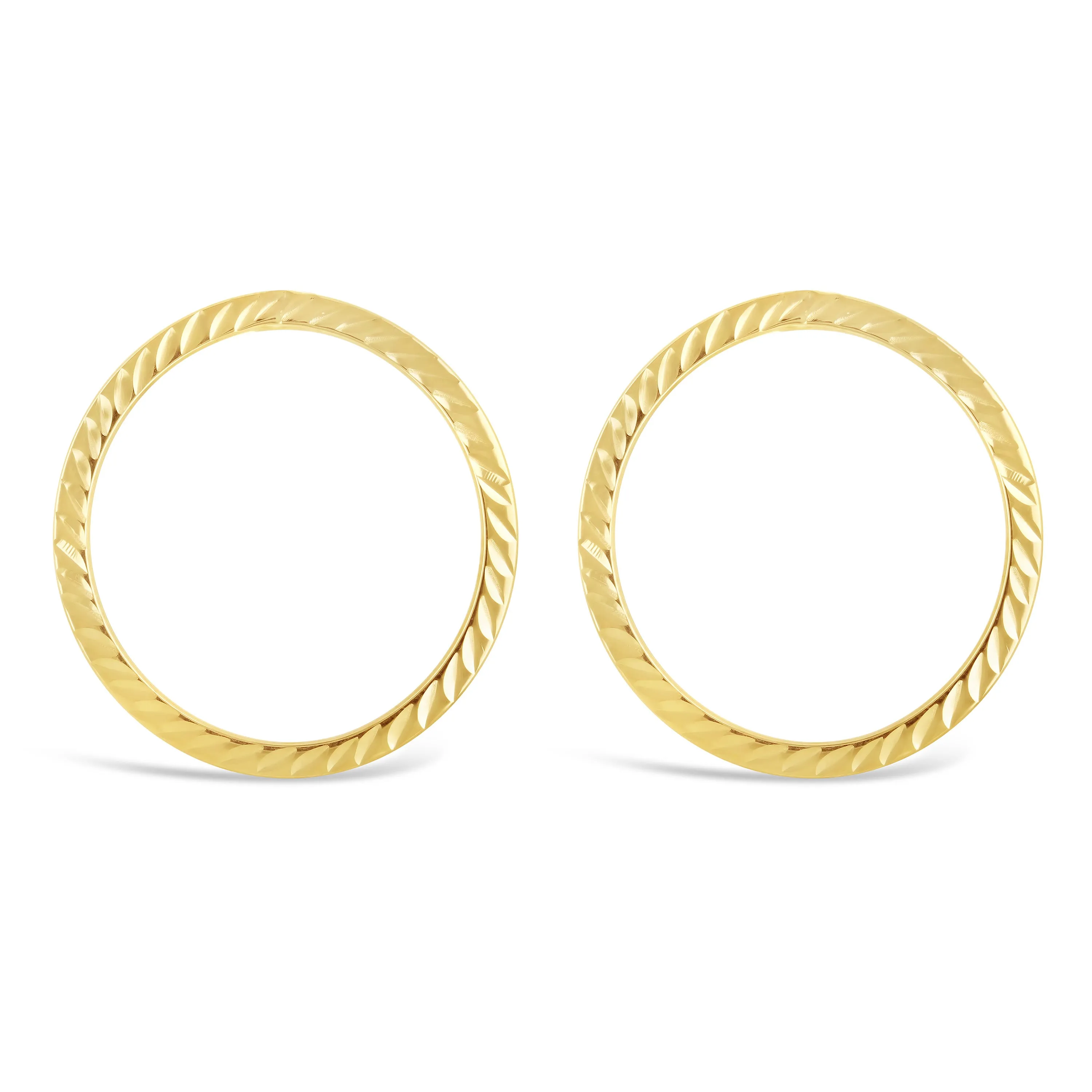 Italian 14k Yellow or White Gold Diamond-Cut Eternity Circle Hoop Stud Earrings