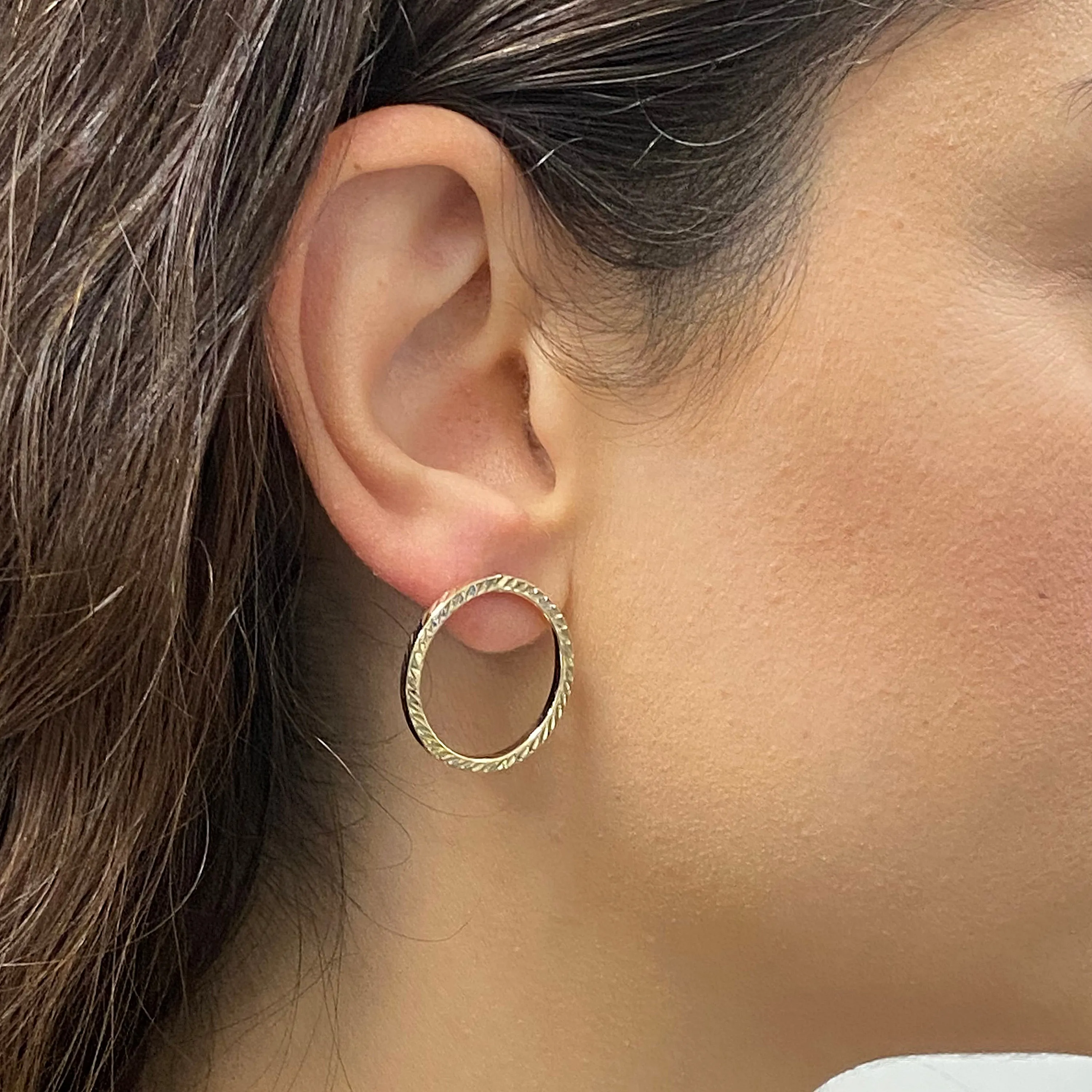 Italian 14k Yellow or White Gold Diamond-Cut Eternity Circle Hoop Stud Earrings