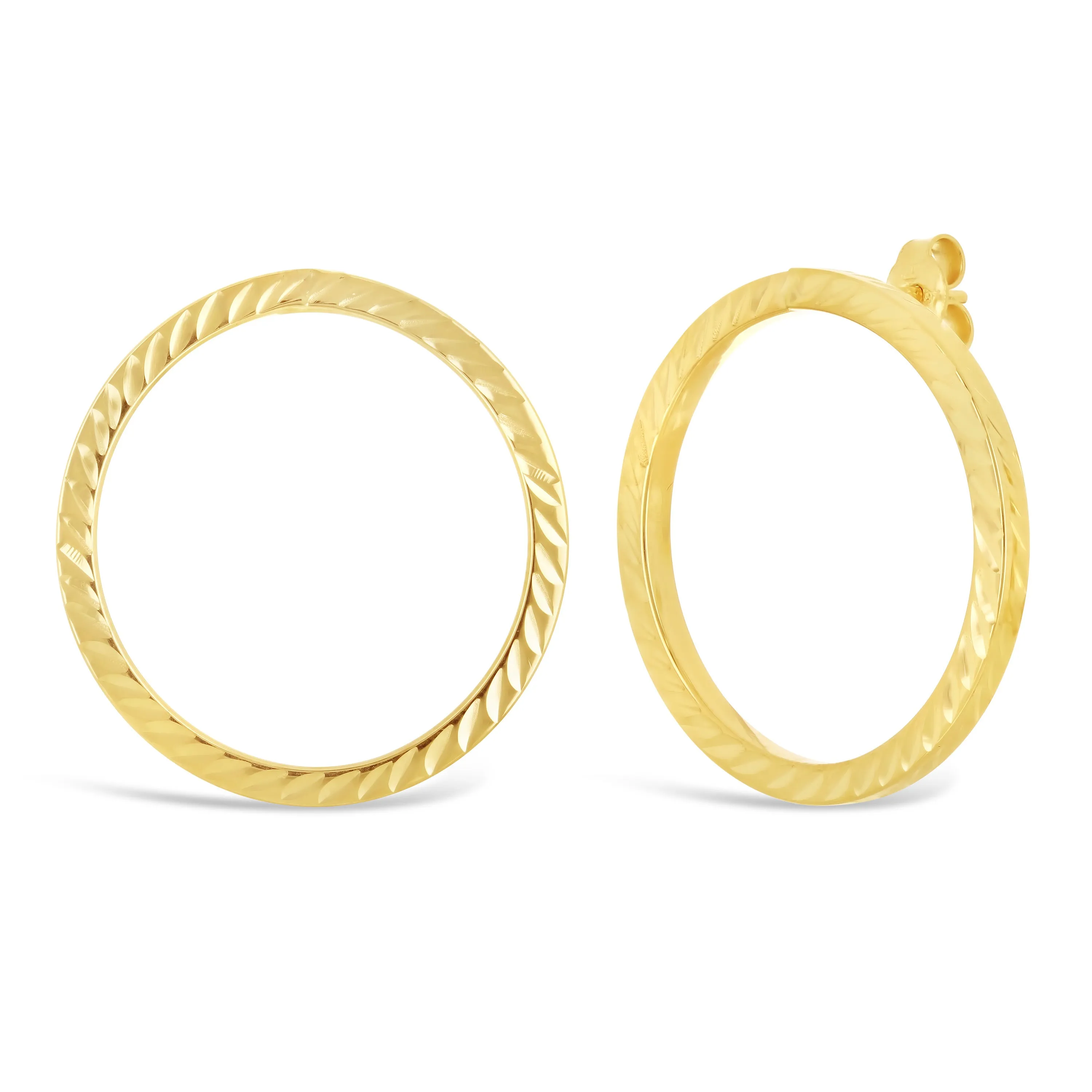 Italian 14k Yellow or White Gold Diamond-Cut Eternity Circle Hoop Stud Earrings