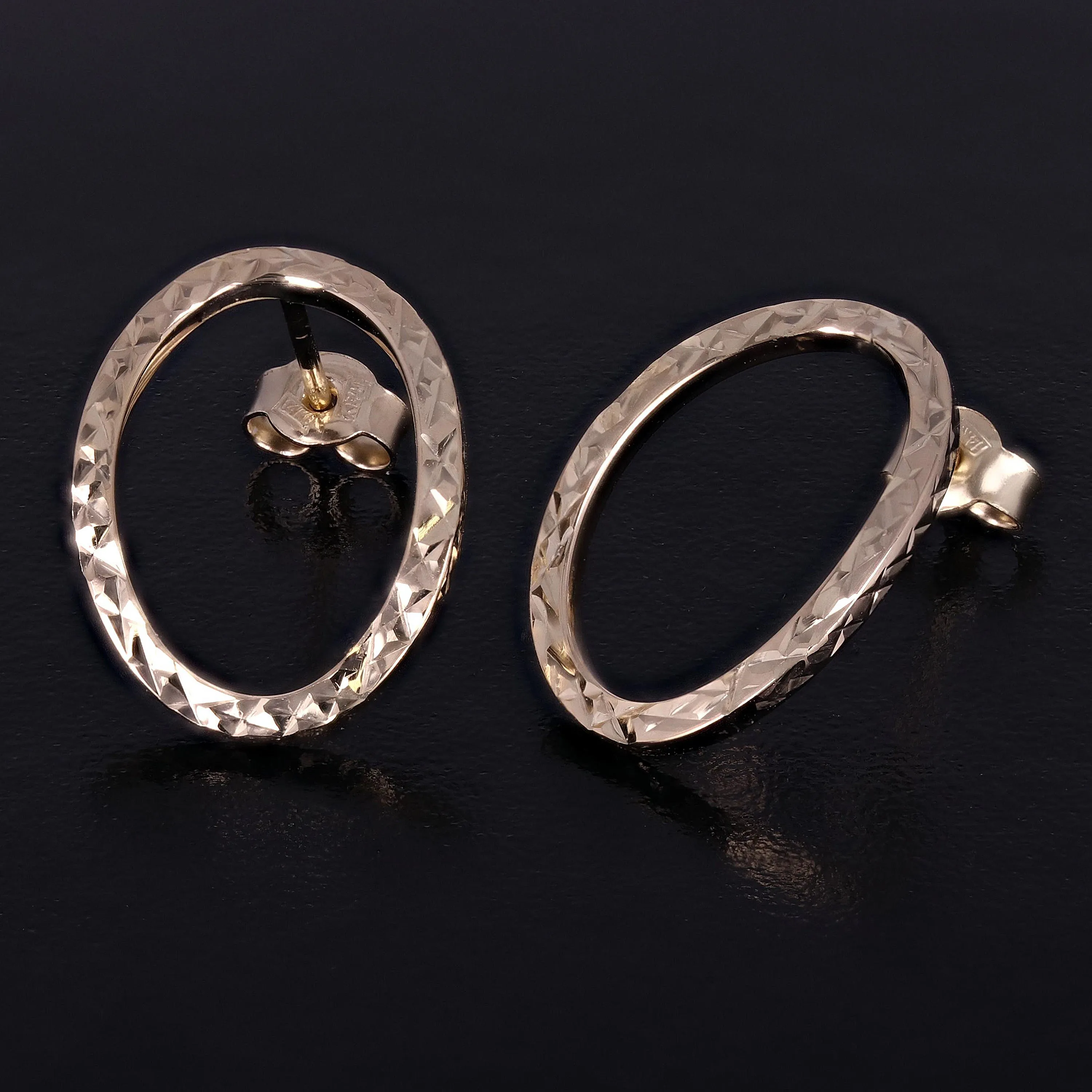 Italian 14k Yellow or White Gold Diamond-Cut Eternity Circle Hoop Stud Earrings