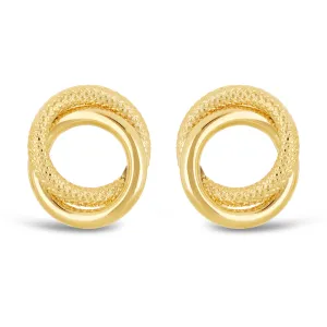 Italian 14k Yellow or White Gold Rope Double Eternity Circle Knot Stud Earrings