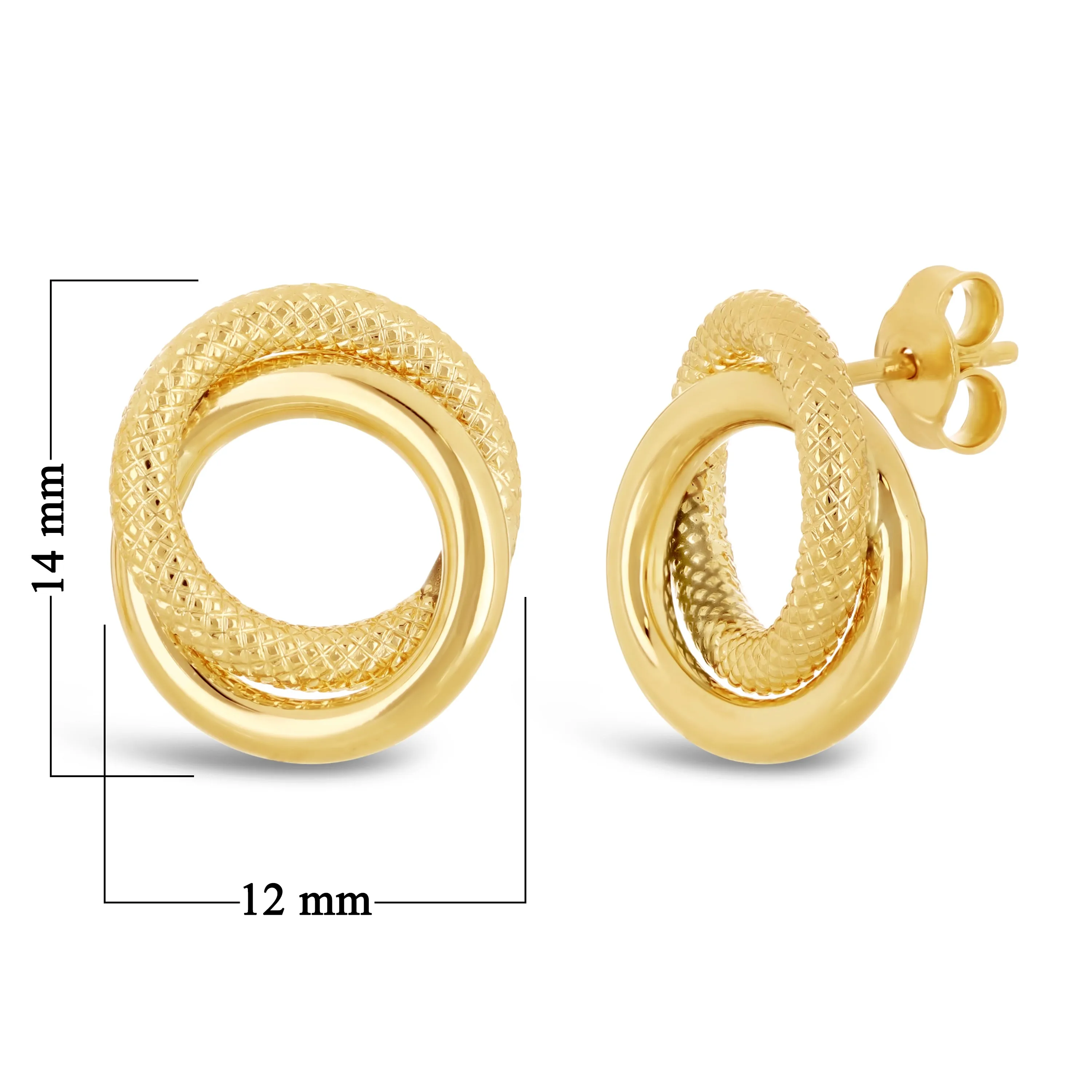 Italian 14k Yellow or White Gold Rope Double Eternity Circle Knot Stud Earrings