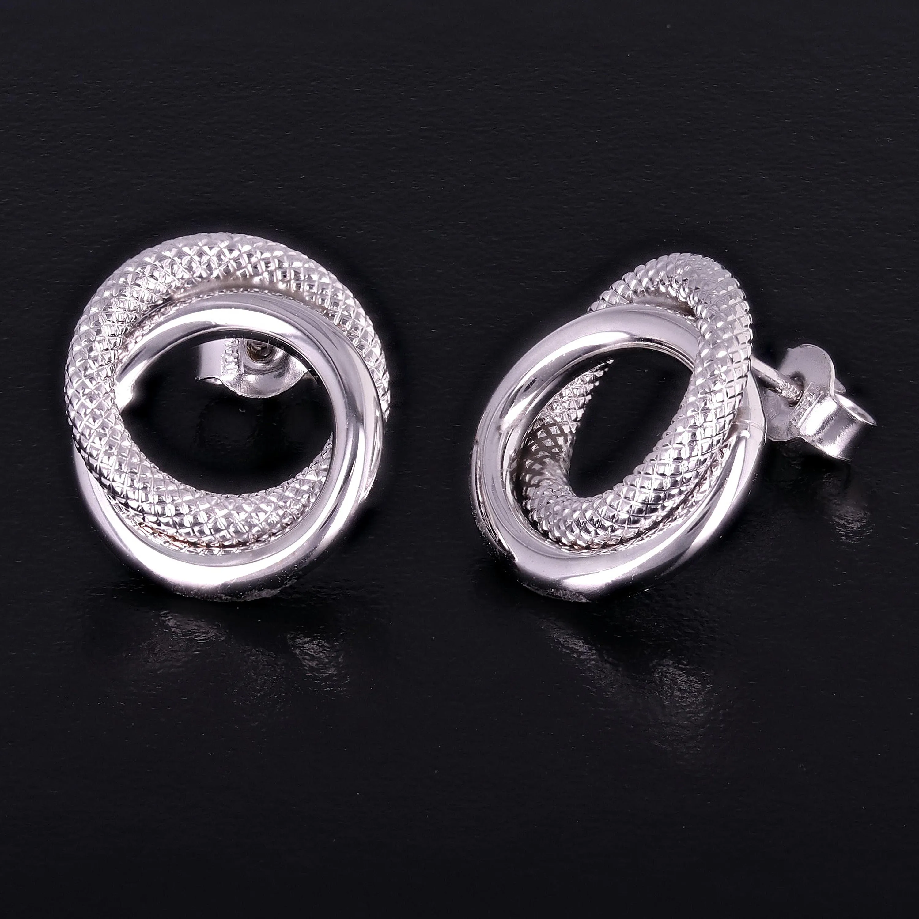 Italian 14k Yellow or White Gold Rope Double Eternity Circle Knot Stud Earrings