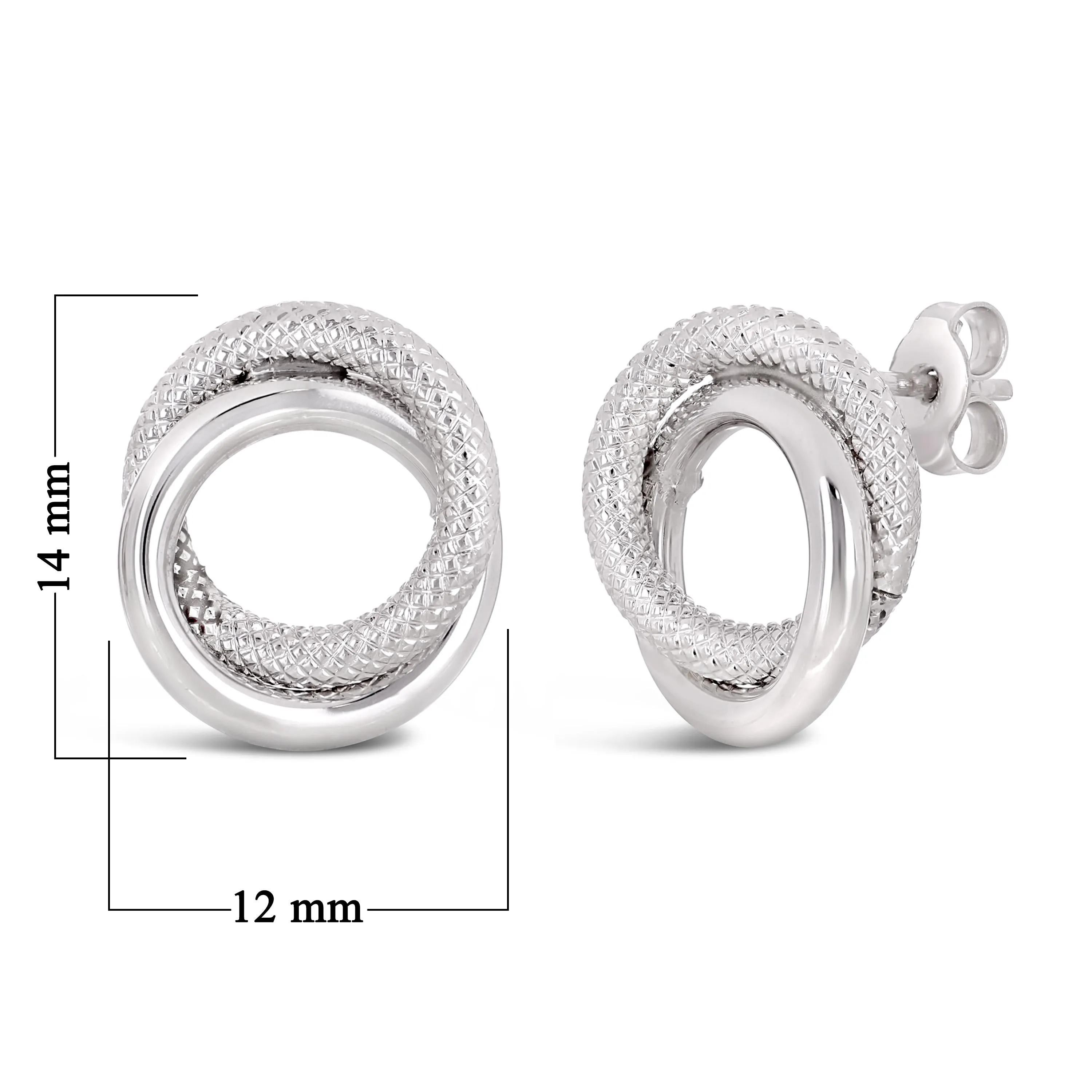Italian 14k Yellow or White Gold Rope Double Eternity Circle Knot Stud Earrings