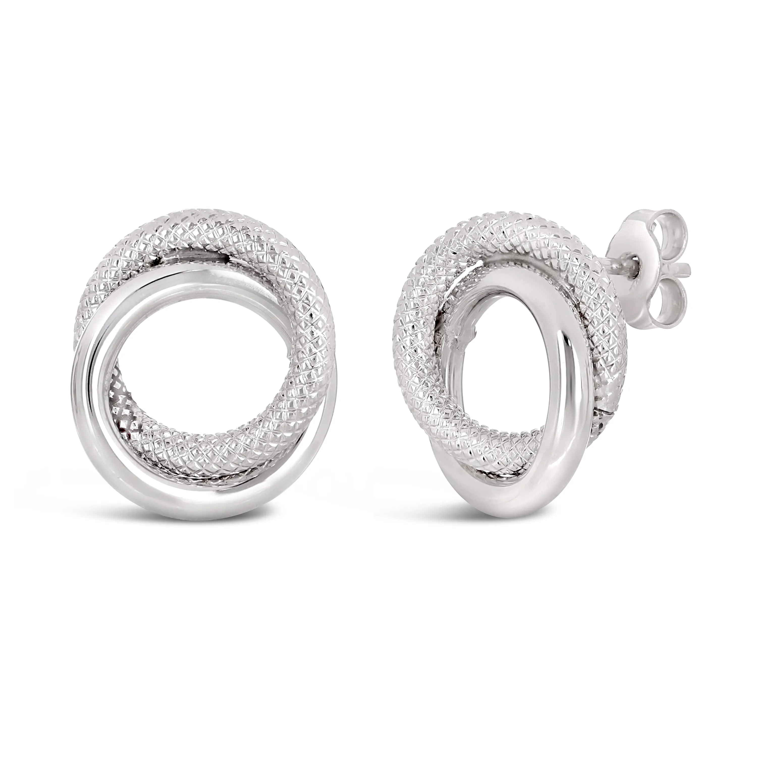 Italian 14k Yellow or White Gold Rope Double Eternity Circle Knot Stud Earrings