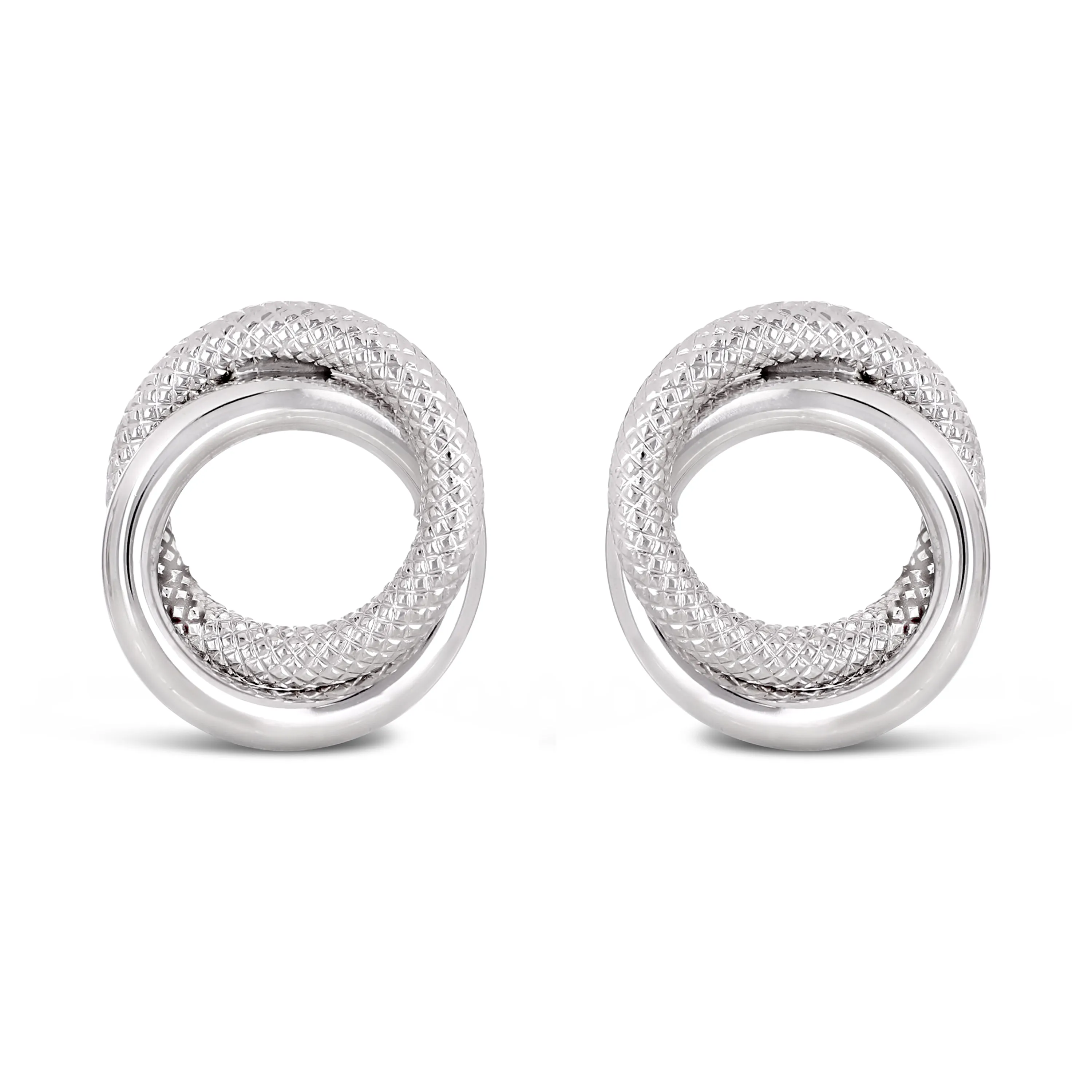 Italian 14k Yellow or White Gold Rope Double Eternity Circle Knot Stud Earrings