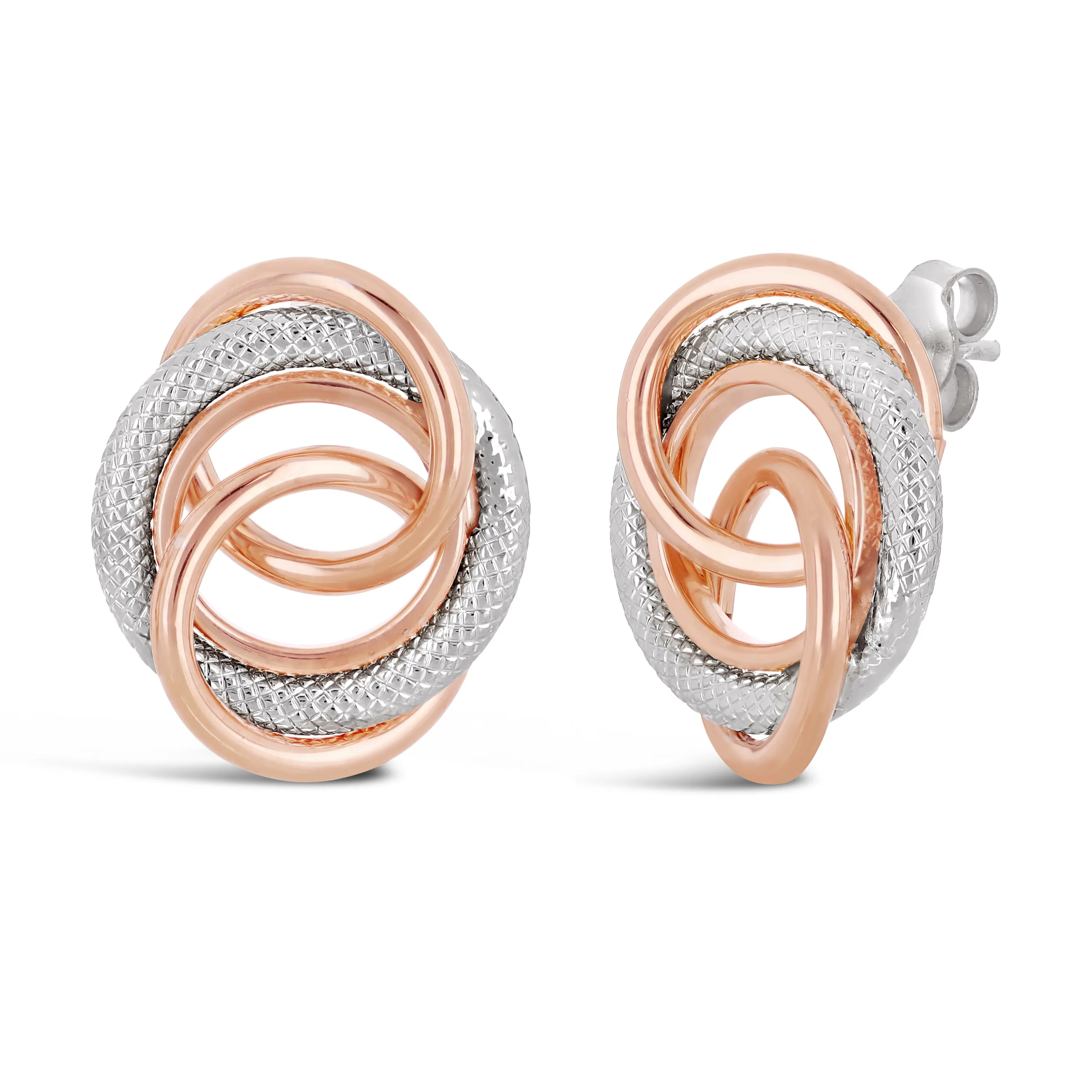 Italian 14k Yellow White or Rose Gold Rope Eternity Love Knot Stud Earrings
