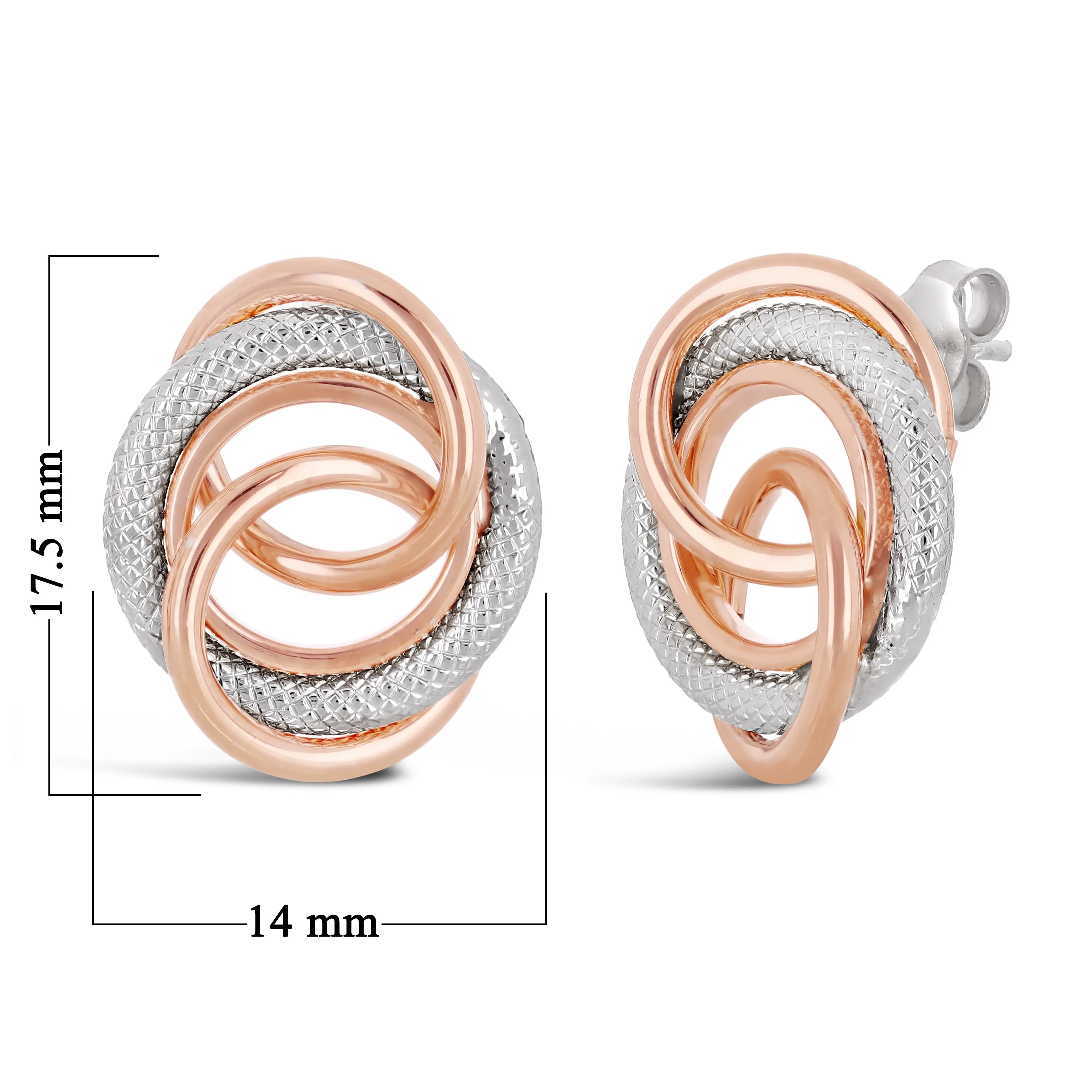 Italian 14k Yellow White or Rose Gold Rope Eternity Love Knot Stud Earrings