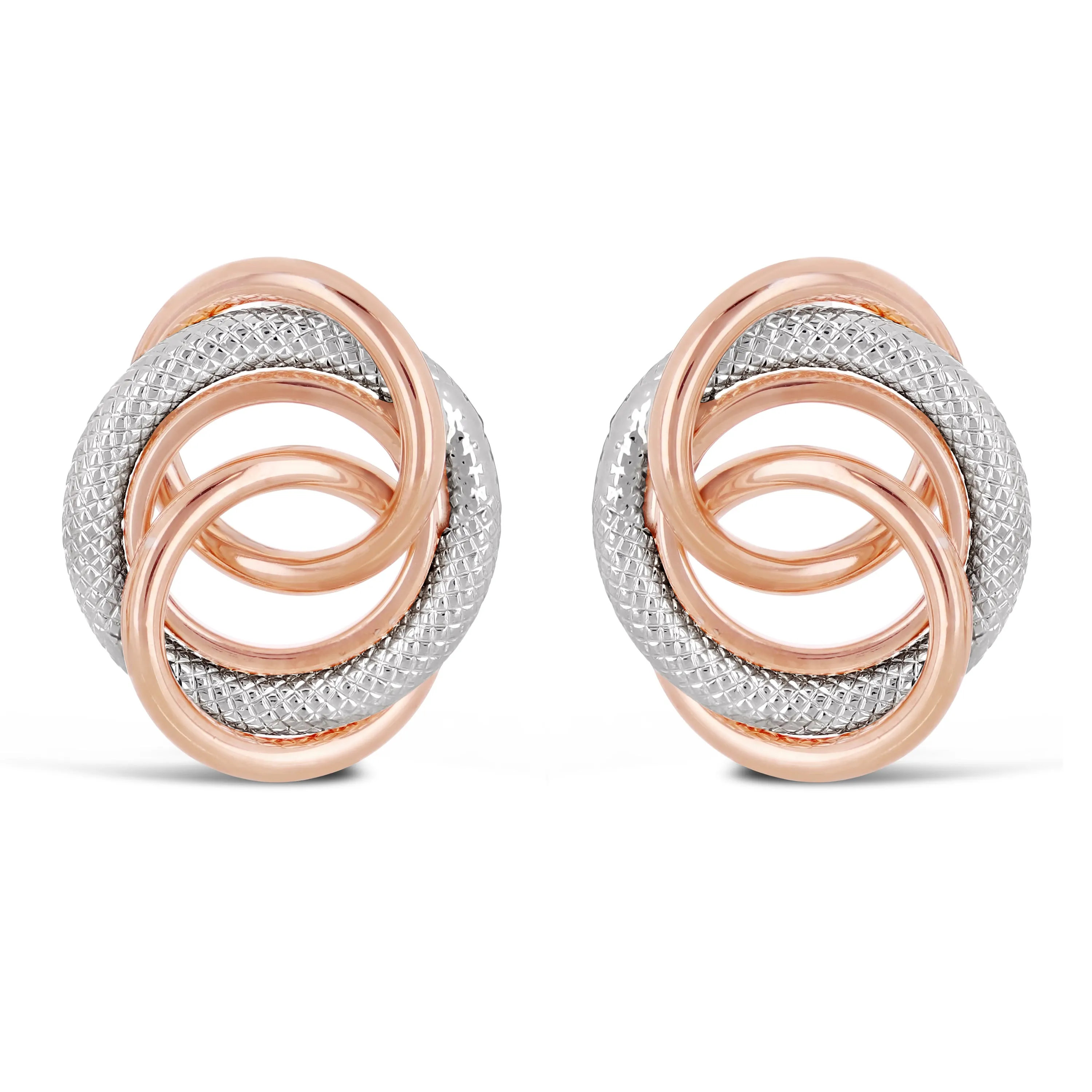 Italian 14k Yellow White or Rose Gold Rope Eternity Love Knot Stud Earrings
