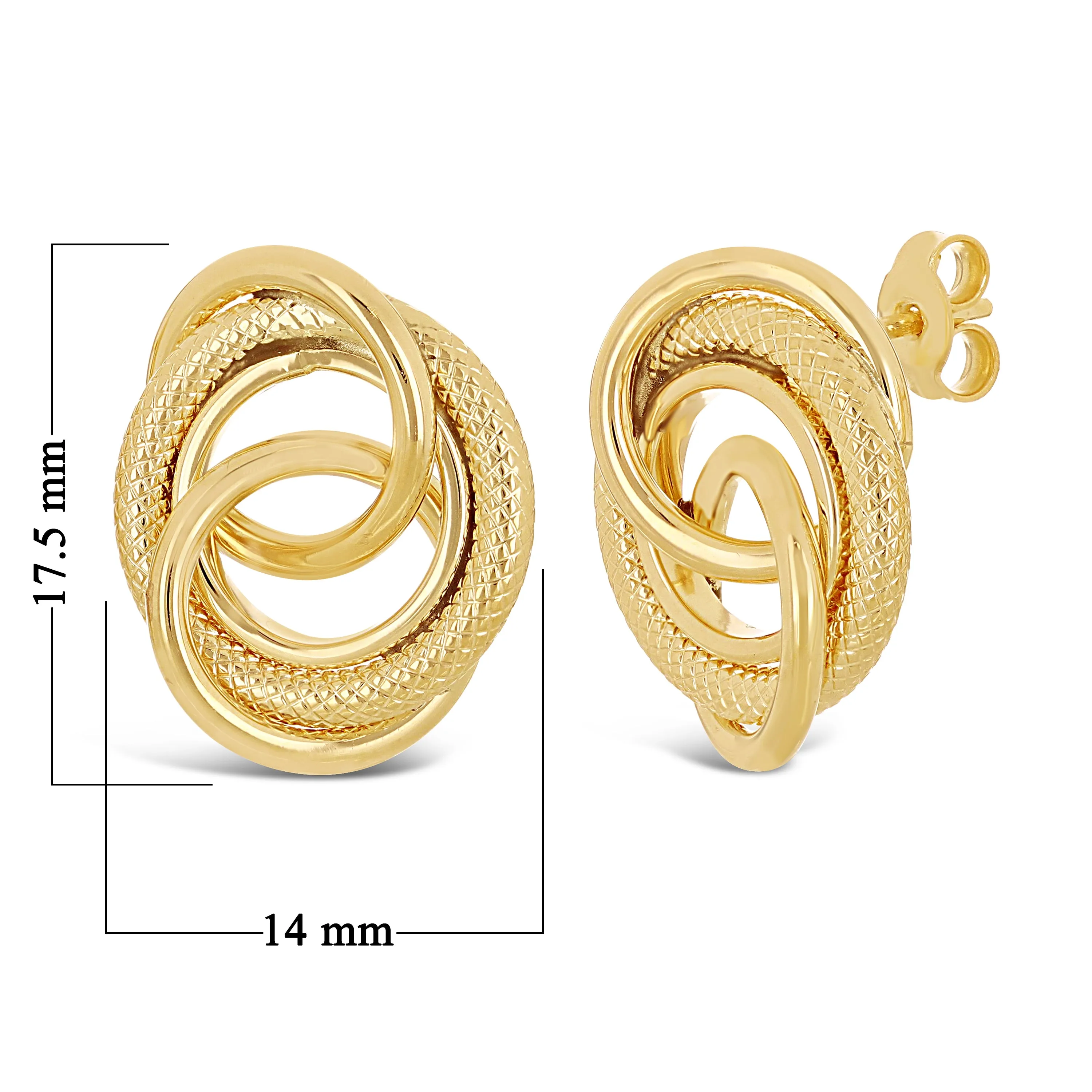 Italian 14k Yellow White or Rose Gold Rope Eternity Love Knot Stud Earrings
