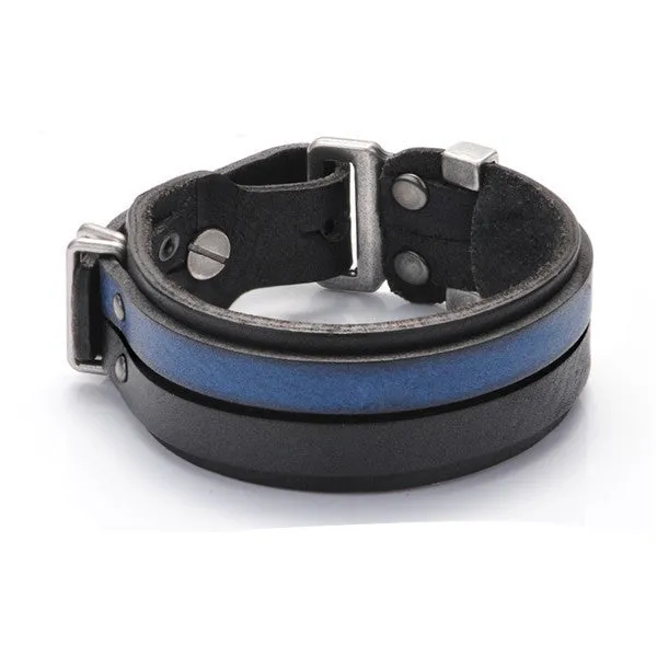 Italian Genuine Leather Cuff Double Wide Bracelet And Rope Bangles Brown For Men Fashion Man Bracelets Unisex Jewelry PG013