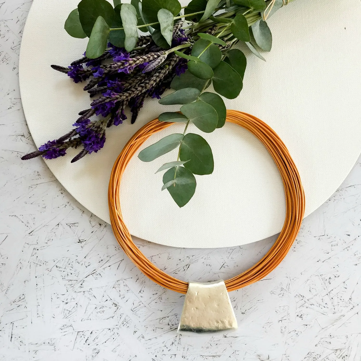 Jessica - Ochre cord & sterling silver pendant necklace