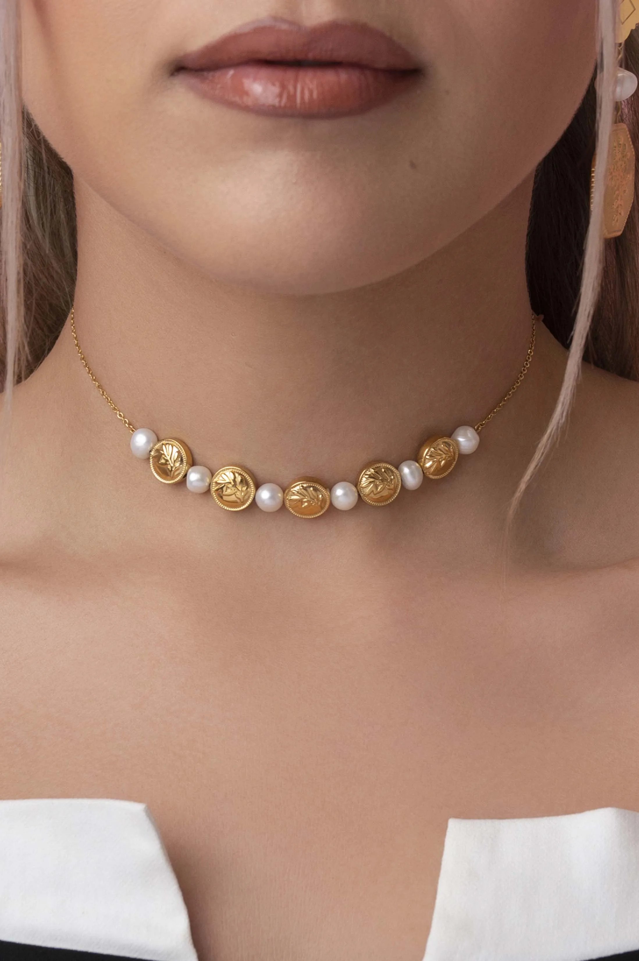 Katerina's Coin & Freshwater Pearl Statement Choker