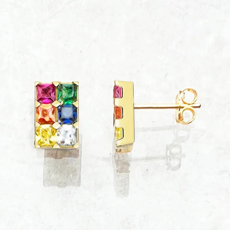 Kawaii Rainbow Sparkle Stud Earrings 🌈✨ | Colorful Gemstones in 925 Sterling Silver - Trendy Gift for Women! 💖