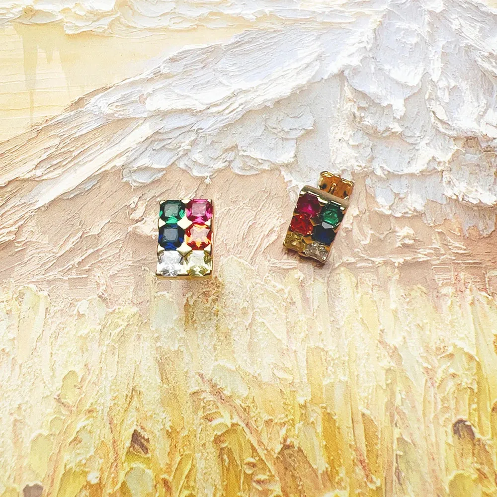 Kawaii Rainbow Sparkle Stud Earrings 🌈✨ | Colorful Gemstones in 925 Sterling Silver - Trendy Gift for Women! 💖