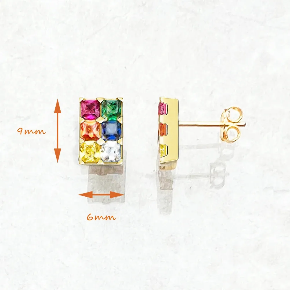 Kawaii Rainbow Sparkle Stud Earrings 🌈✨ | Colorful Gemstones in 925 Sterling Silver - Trendy Gift for Women! 💖