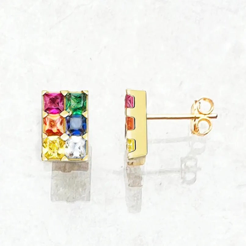 Kawaii Rainbow Sparkle Stud Earrings 🌈✨ | Colorful Gemstones in 925 Sterling Silver - Trendy Gift for Women! 💖