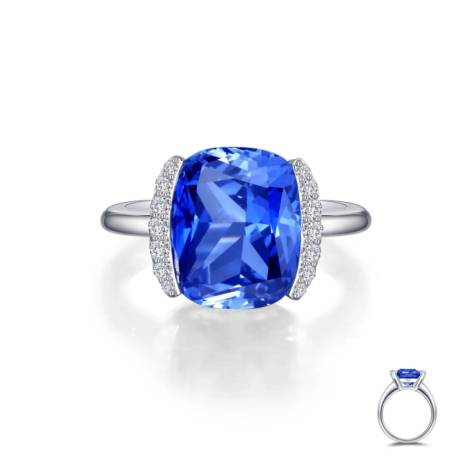 Lafonn Sterling Silver Fancy Lab Grown Tanzanite and Simulated Diamond Ring