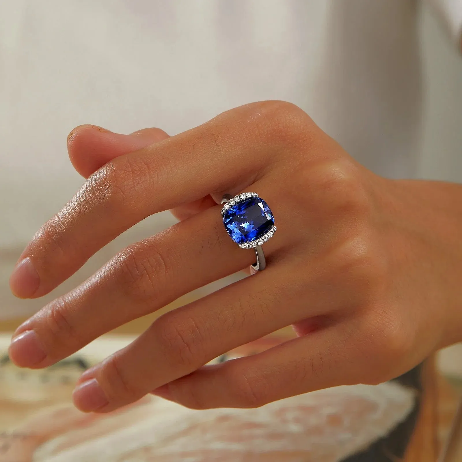 Lafonn Sterling Silver Fancy Lab Grown Tanzanite and Simulated Diamond Ring