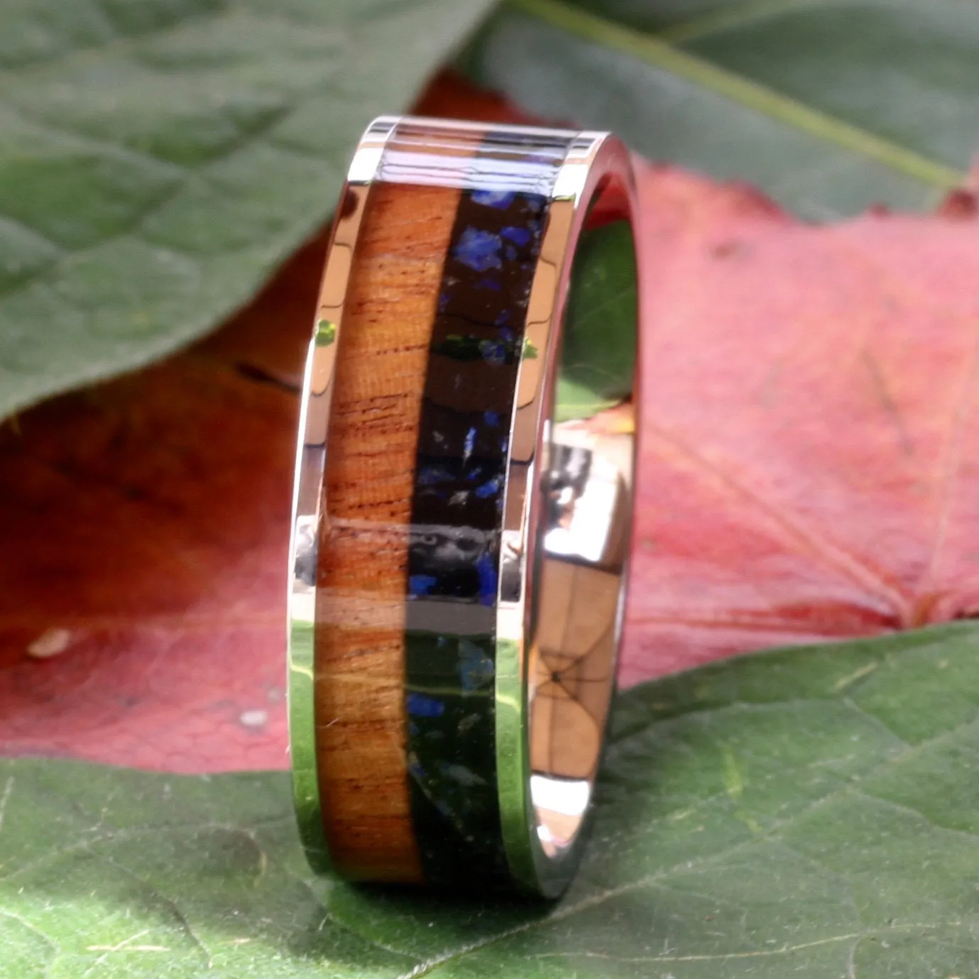 Lapis Lazuli Wedding Band Koa Wood Ring