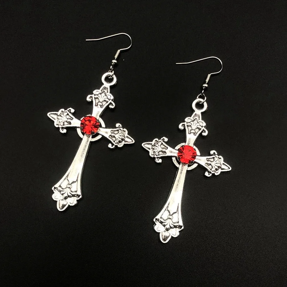 Large Detailed Cross Drill Pendant Jewel Necklace Silver Color Tone Gothic Punk Jewellery Fashion Charm Statement Women