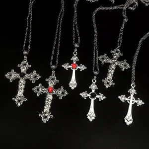 Large Detailed Cross Drill Pendant Jewel Necklace Silver Color Tone Gothic Punk Jewellery Fashion Charm Statement Women