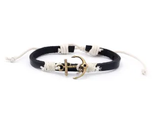 Leather Bracelet Brass love anchor black