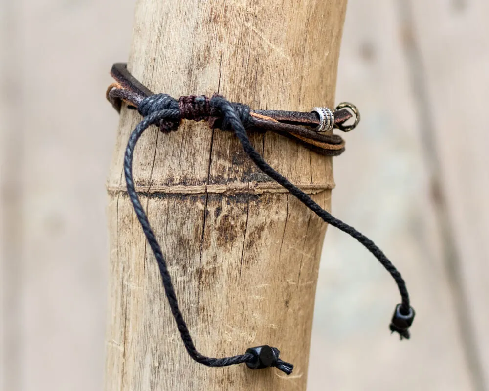 leather bracelet - Ibiza Boho flower charm