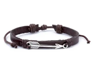Leather Bracelet metal arrow brown