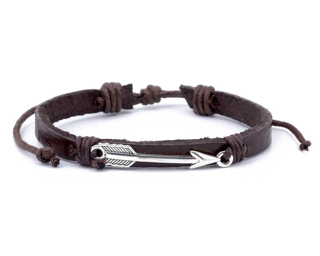 Leather Bracelet metal arrow brown