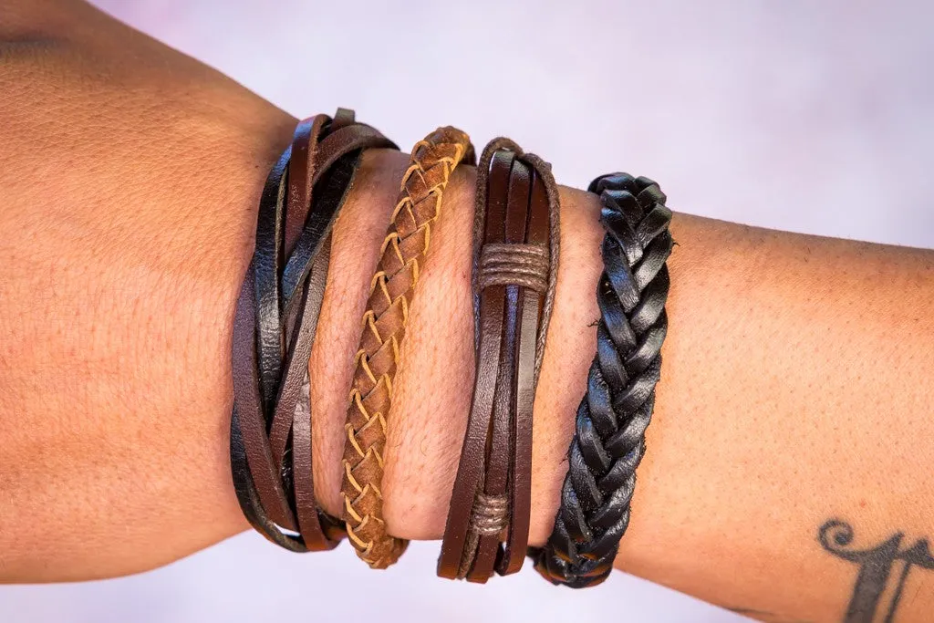leather bracelet multistrand - brown