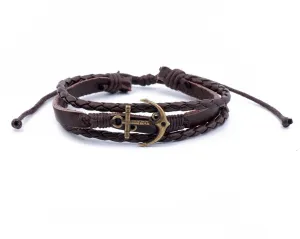 Leather Multistrand Bracelet brass anchor