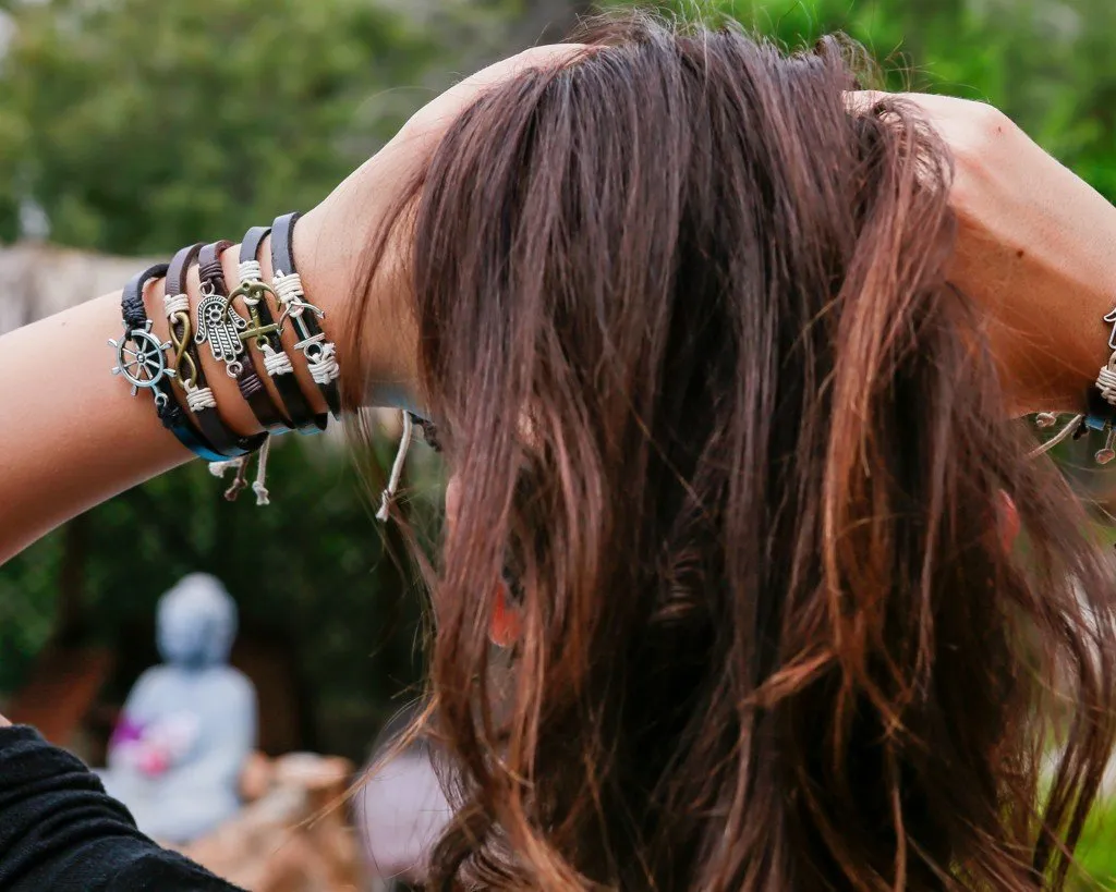 Leather Multistrand Bracelet brass anchor