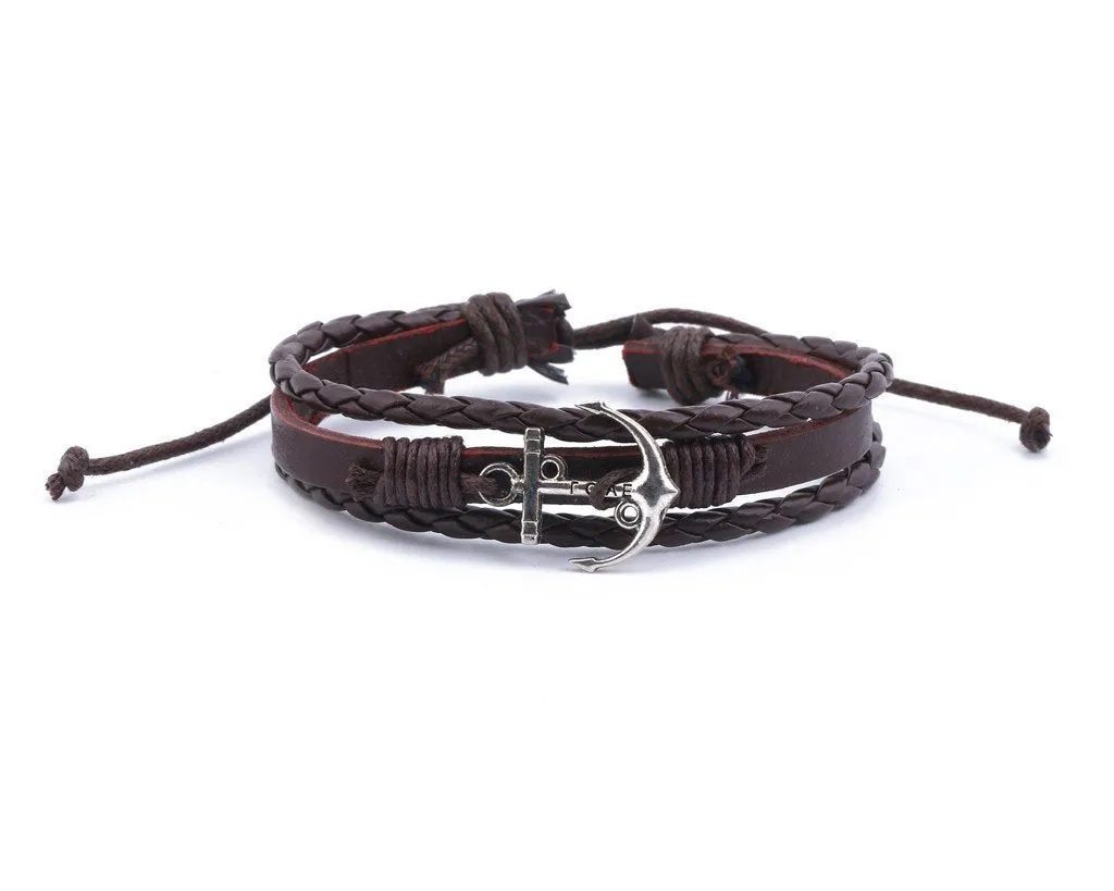 Leather Multistrand Bracelet metal anchor