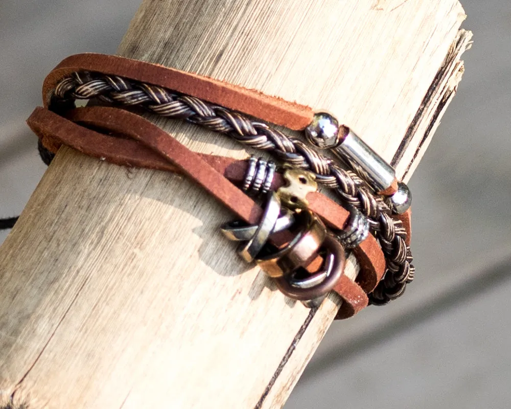 leather multistrand bracelet metallic bead