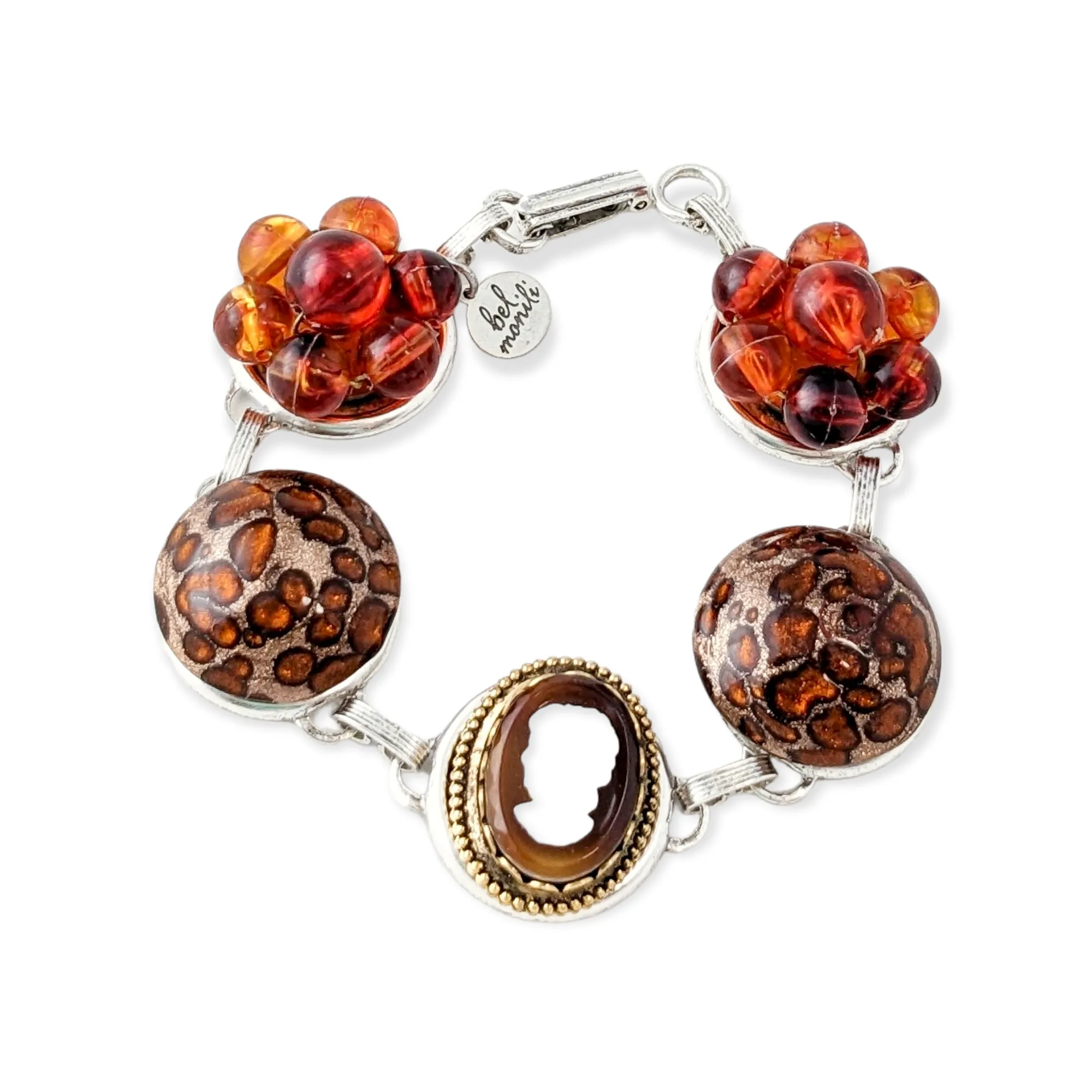 Leopard Cameo Vintage Cluster Bracelet
