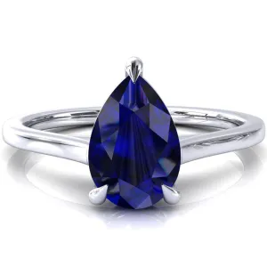 Lizzy Pear Blue Sapphire 3 Claw Prong Cathedral Engagement Ring