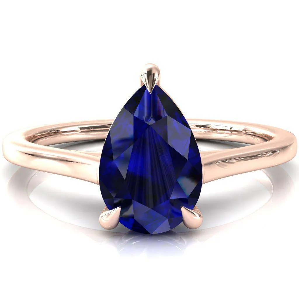Lizzy Pear Blue Sapphire 3 Claw Prong Cathedral Engagement Ring