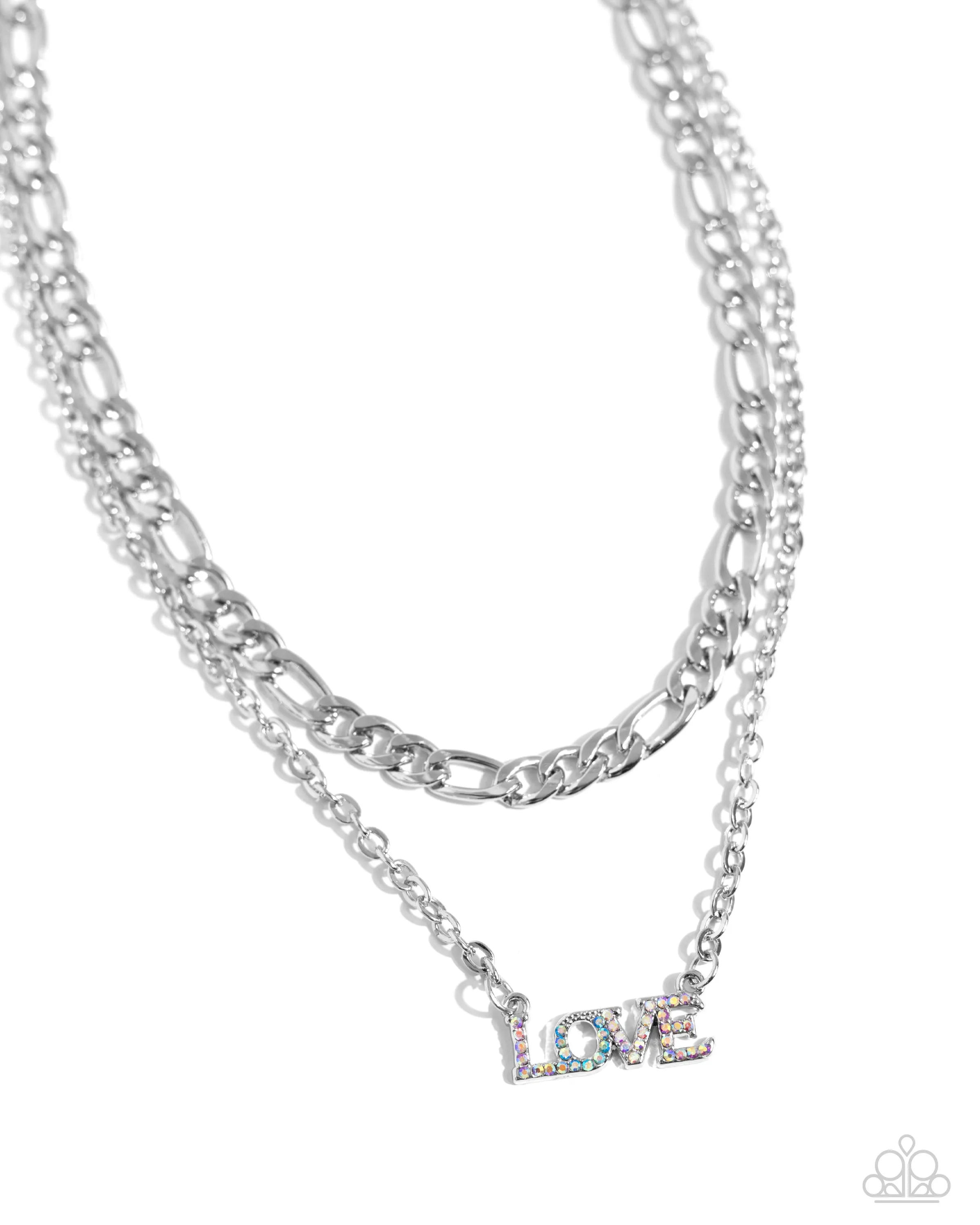 Lovely Layers - Multi - Iridescent Rhinestone "LOVE" Tiered Paparazzi Short Necklace