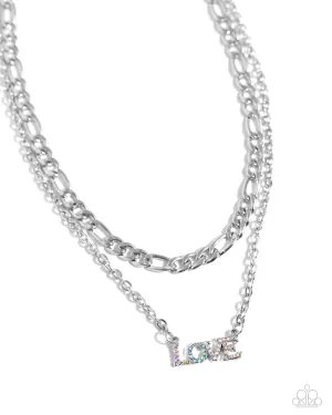 Lovely Layers - Multi - Iridescent Rhinestone "LOVE" Tiered Paparazzi Short Necklace