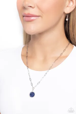 Lunar Liaison - Blue - Navy Painted Disc Iridescent Stars and Moon Paparazzi Short Necklace