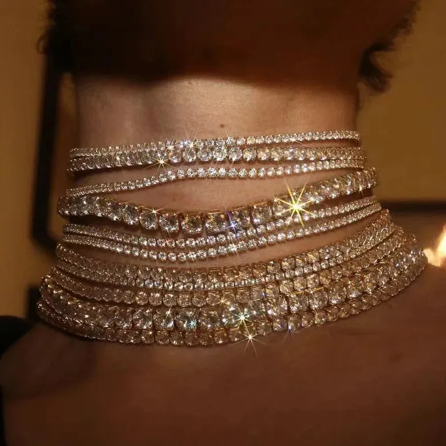 Luxury Multilayers Crystal Chokers Necklaces for Women Rhinestone Chains Necklaces Statements Jewelry