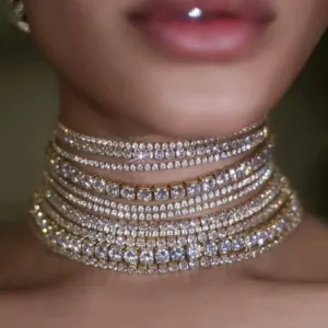 Luxury Multilayers Crystal Chokers Necklaces for Women Rhinestone Chains Necklaces Statements Jewelry