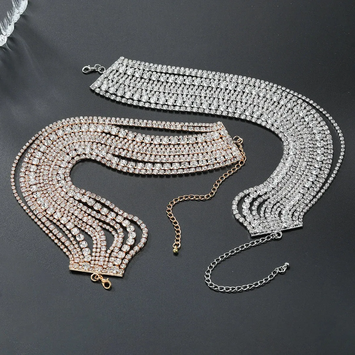 Luxury Multilayers Crystal Chokers Necklaces for Women Rhinestone Chains Necklaces Statements Jewelry