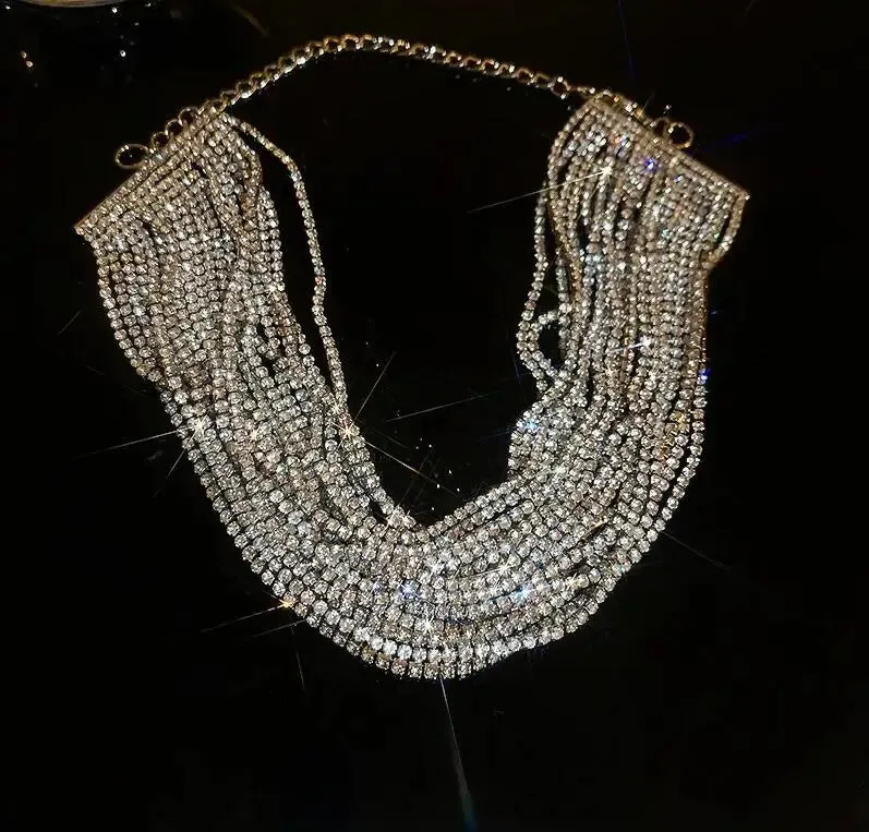 Luxury Multilayers Crystal Chokers Necklaces for Women Rhinestone Chains Necklaces Statements Jewelry