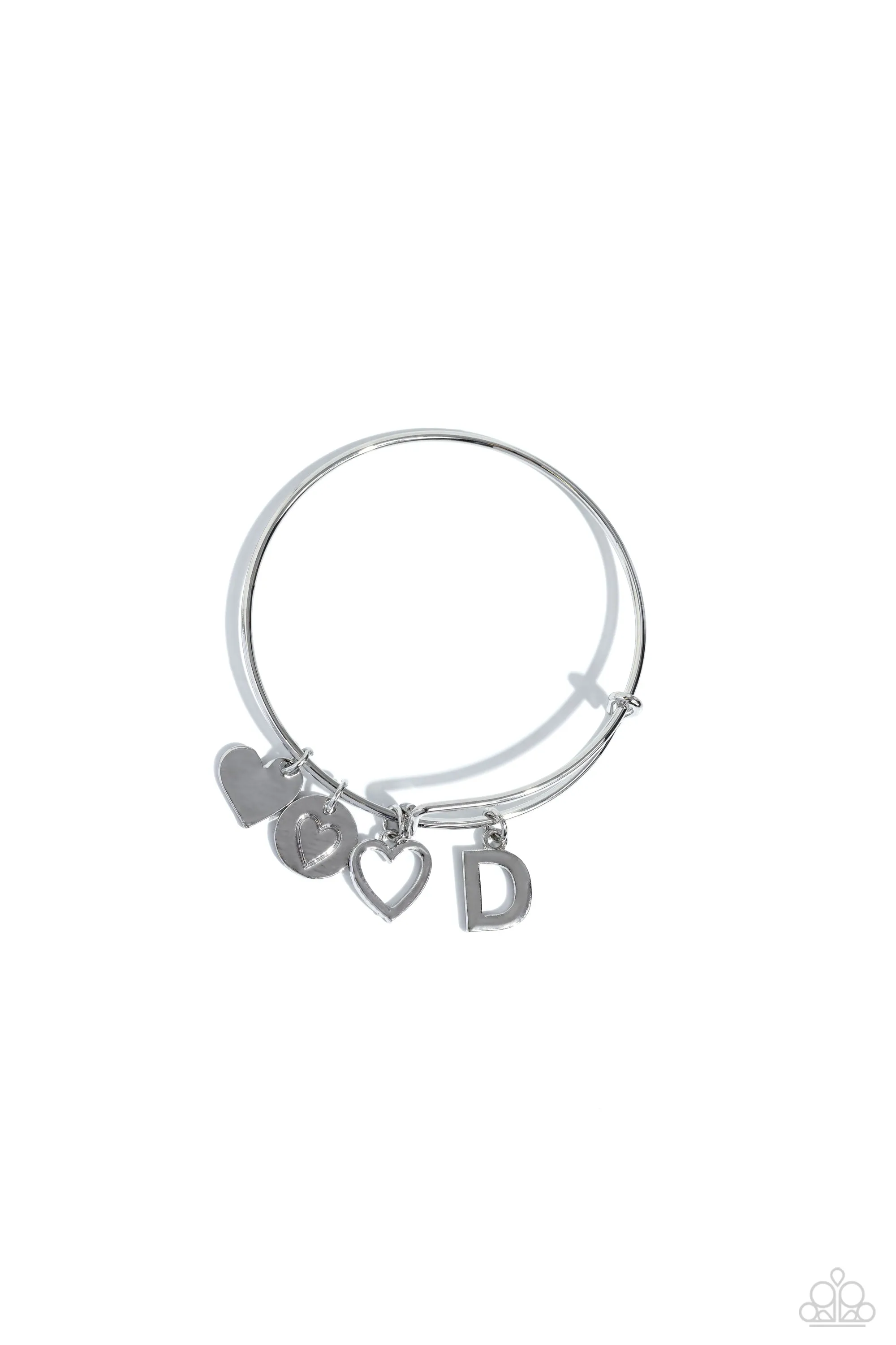 Making It INITIAL - Silver - D - Heart and Letter Charm Paparazzi Bangle Bracelet